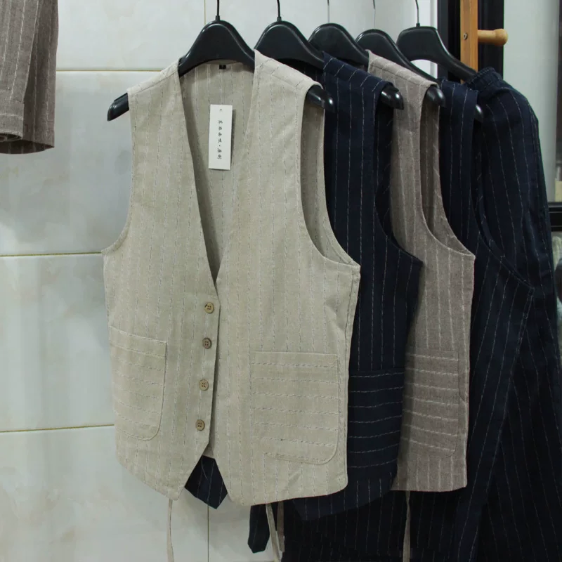 Men Linen Formal Wear - İngiliz Tarzı Keten Yelek Erkekler İçin