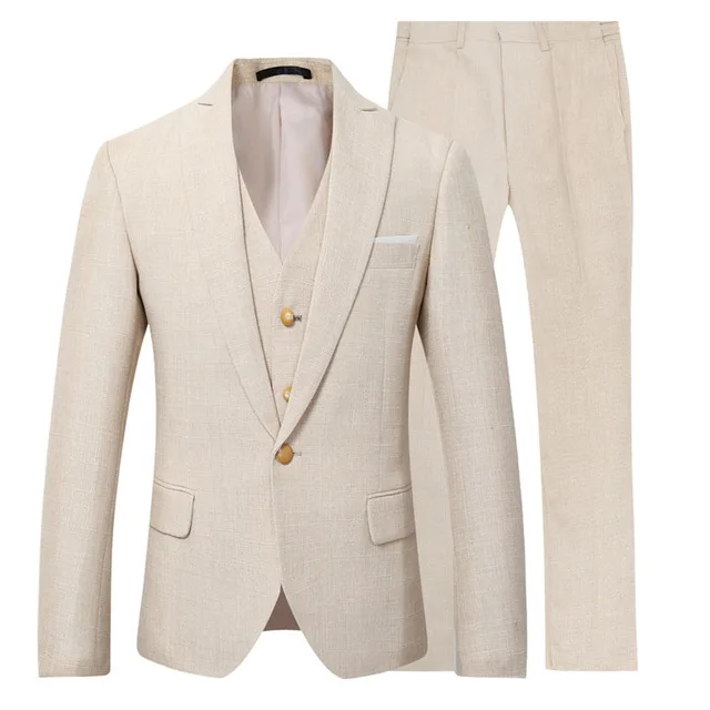 Men Linen Formal Wear - Bej fildişi erkekler Suit Casual keten