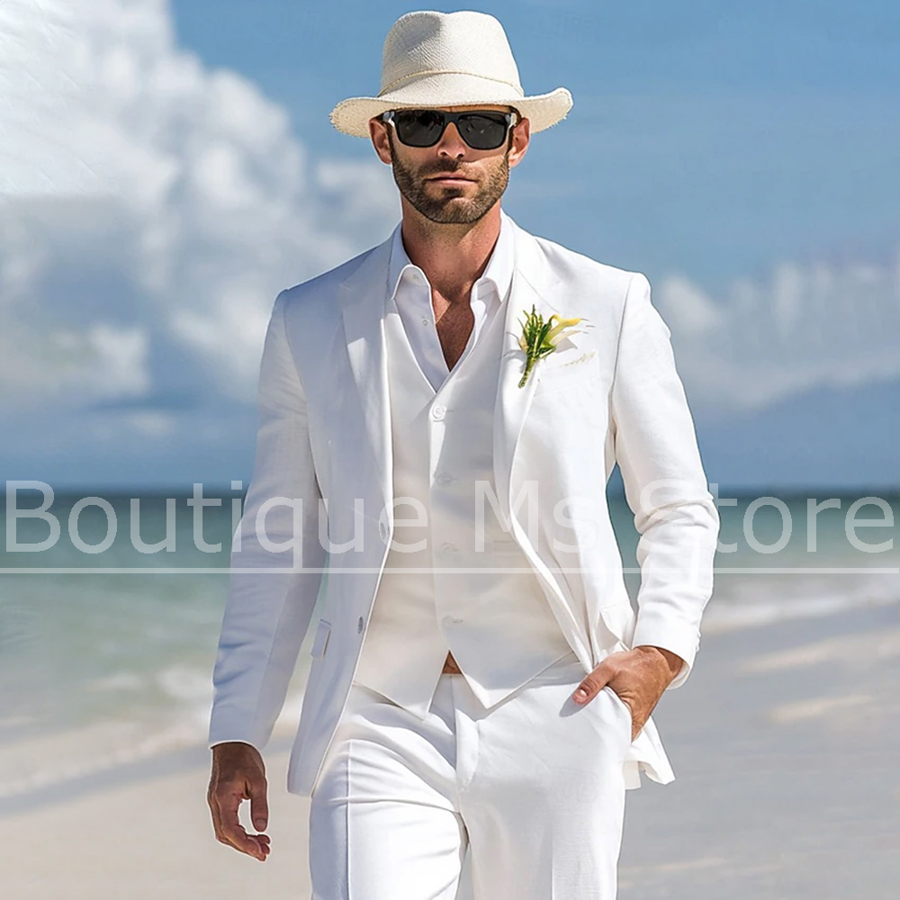 Men Linen Formal Wear - Erkek Beyaz Keten Takım Elbise 3