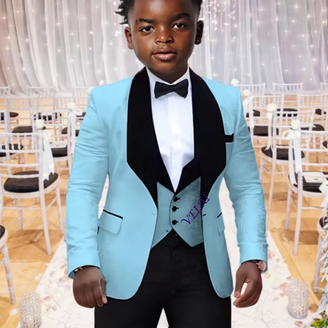 Slim Fit Suit Set - 3 parçalı, muhteşem jakarlı erkek çocuk