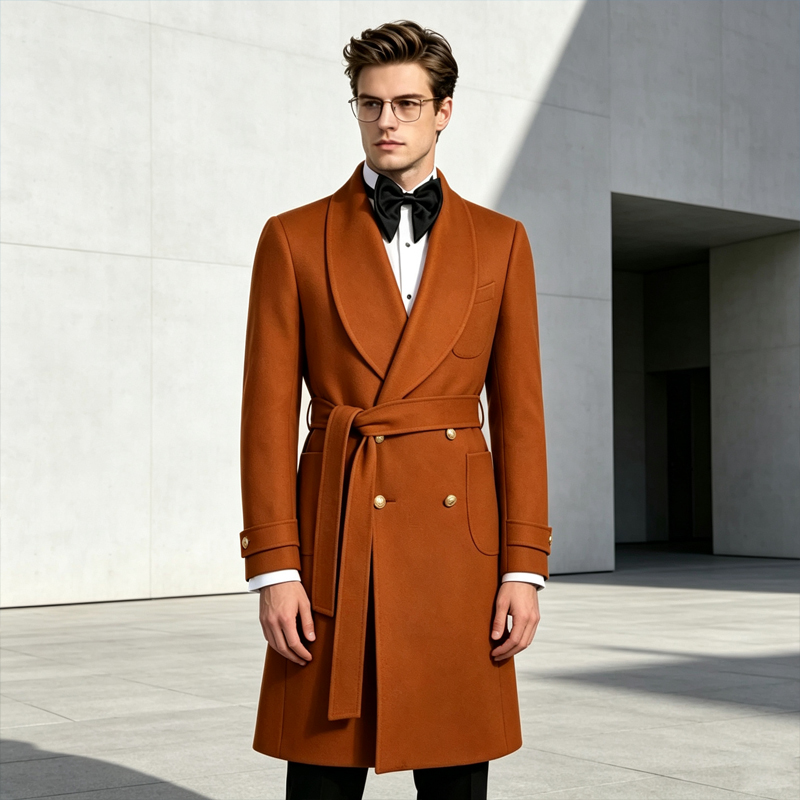 Men'S Formal Wear In Winter - Lüks Erkek Yün Karışımı Palto Şal