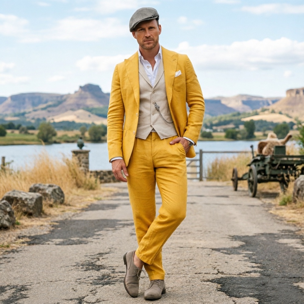 Adaçayı Yeşili Keten Erkek 3 P - Men Linen Formal Wear incelemesi ve fiyatı